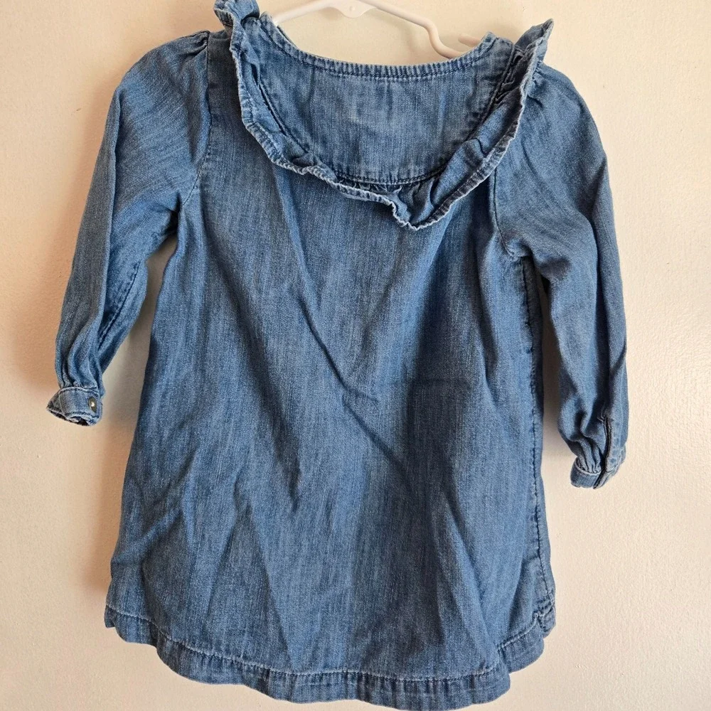 NEW Baby Gap‎ Denim Chambray Dress long Sleeve with Ruffles 18-24Months